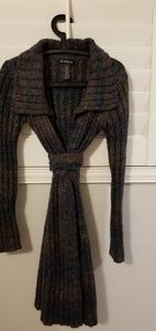 Wool, knee-length belted sweater